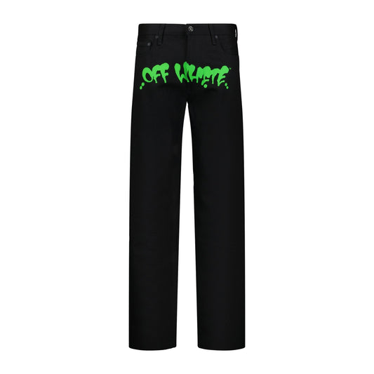 Off-White Green Print Denim Jeans Black