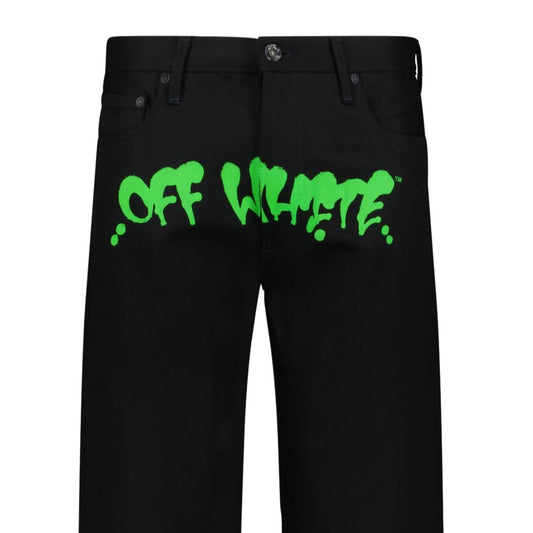 Off-White Green Print Denim Jeans Black