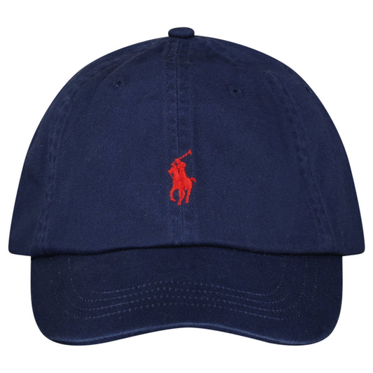 Polo Ralph Lauren Cotton Chino Baseball Cap in Navy with Red Logo