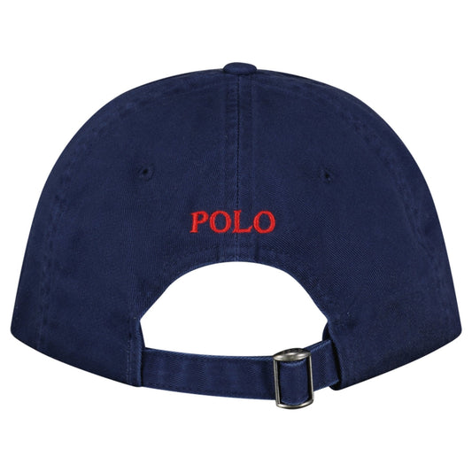 Polo Ralph Lauren Cotton Chino Baseball Cap in Navy with Red Logo