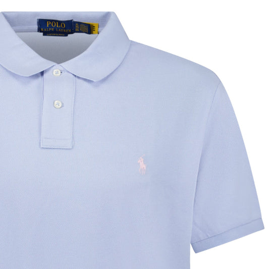 Polo Ralph Lauren Cotton Mesh Custom Slim Fit Polo Shirt in Light Blue