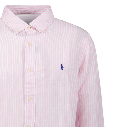 Polo Ralph Lauren Custom Fit Stripe Linen Shirt in Pink/White