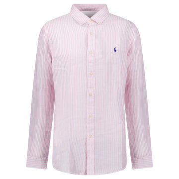 Polo Ralph Lauren Custom Fit Stripe Linen Shirt in Pink/White