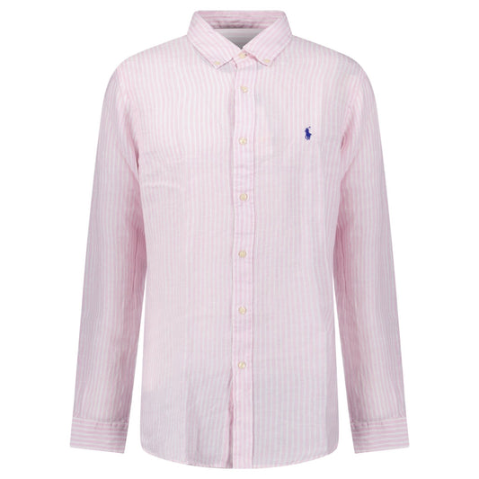 Polo Ralph Lauren Custom Fit Stripe Linen Shirt in Pink/White