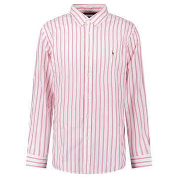 Polo Ralph Lauren Custom Fit Stripe Oxford Shirt in Pink/White