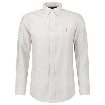 Polo Ralph Lauren Striped Long Sleeve Sport Shirt in White/Beige