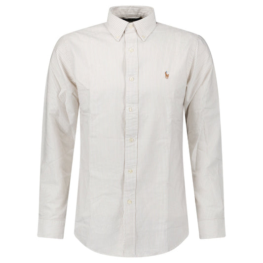 Polo Ralph Lauren Striped Long Sleeve Sport Shirt in White/Beige