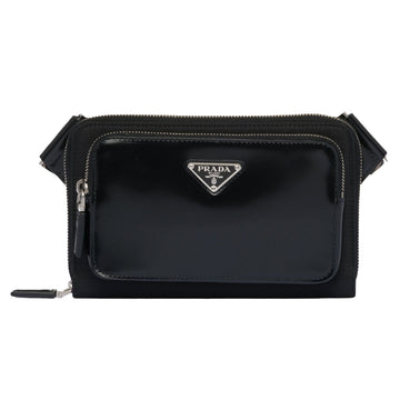 Prada Metal Logo Leather Belt Bag Black