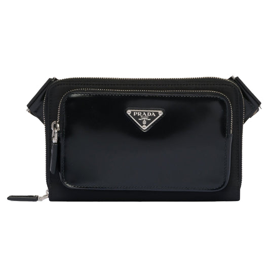Prada Metal Logo Leather Belt Bag Black