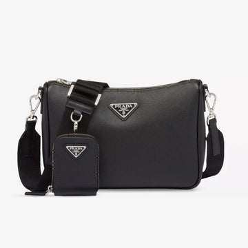 Prada Saffiano-Leather Shoulder Bag in Black