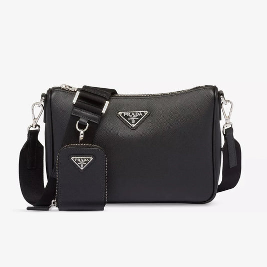 Prada Saffiano-Leather Shoulder Bag in Black