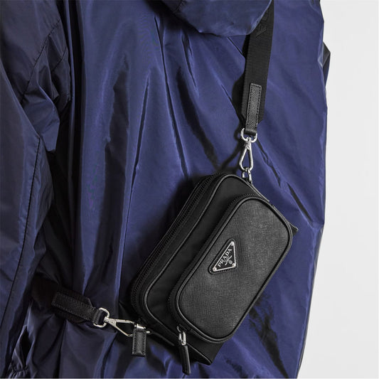 Prada Shoulder Bag in Black Re-Nylon and Saffiano Leather