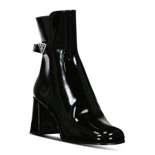 Prada Tronchetti Ank Boots in Black Patent Leather