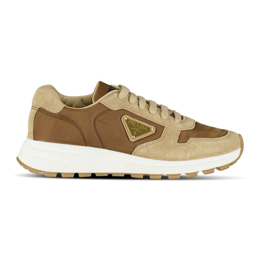 Prada Prax 01 Triangle Logo Suede Trainers Brown & Beige