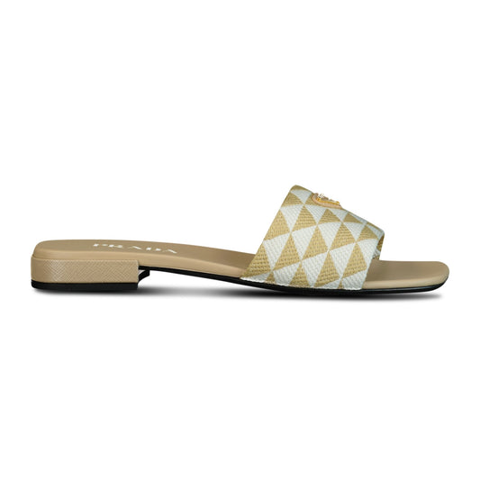 Prada Triangle Logo Flat Mule Gold & White