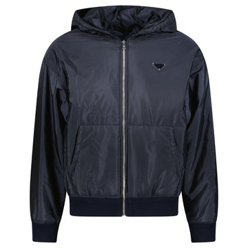 Prada Triangle Logo Zip Hooded Jacket Navy
