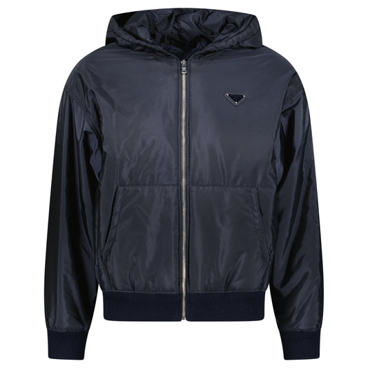 Prada Triangle Logo Zip Hooded Jacket Navy
