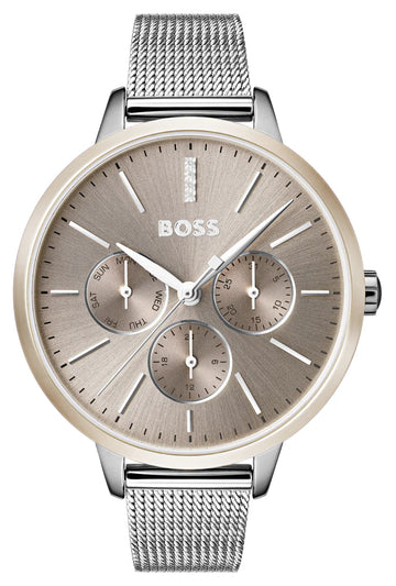 BOSS Black Symphony Day & Date Display Rose Gold Case Mesh Strap 1502423