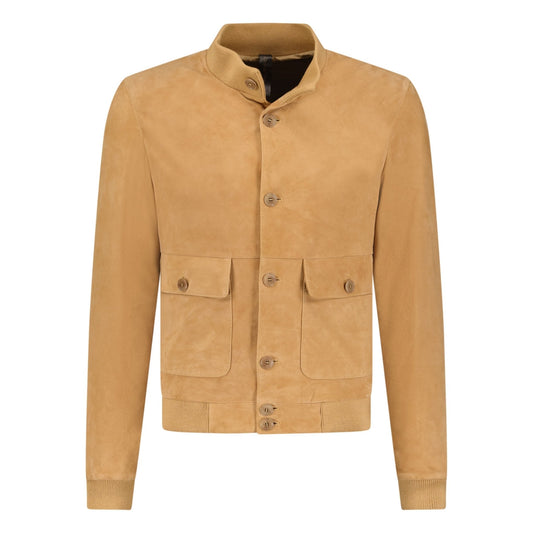 Ruffo Button-Up Suede Jacket Beige