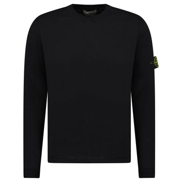 Stone Island Compass Badge Light Raw Hand Organic Cotton Jumper in Black