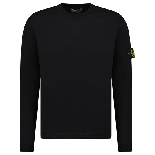 Stone Island Compass Badge Light Raw Hand Organic Cotton Jumper in Black