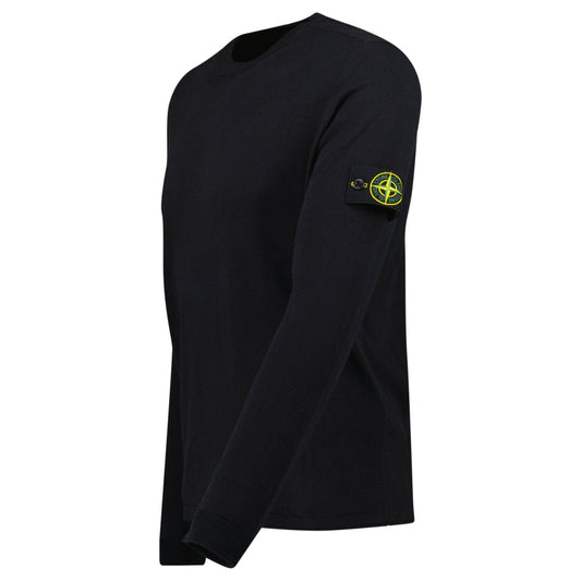 Stone Island Compass Badge Light Raw Hand Organic Cotton Jumper in Navy
