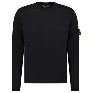 Stone Island Compass Badge Light Raw Hand Organic Cotton Jumper in Navy