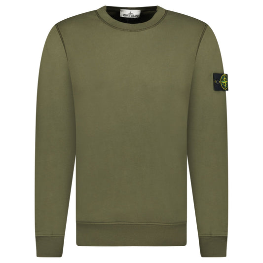 Stone Island Compass Badge Organic Cotton Crewneck Sweatshirt Military Green