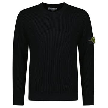 Stone Island Full Rib RWS Wool Crewneck Sweater with Band Motif in Black