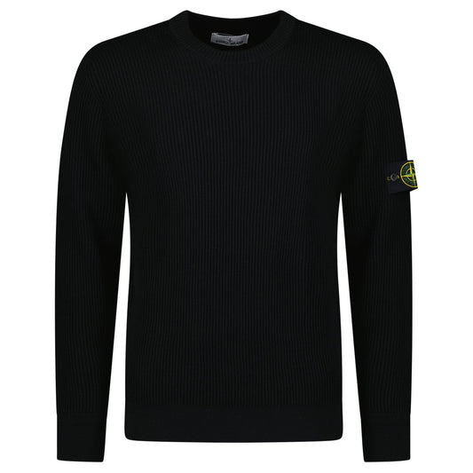 Stone Island Full Rib RWS Wool Crewneck Sweater with Band Motif in Black
