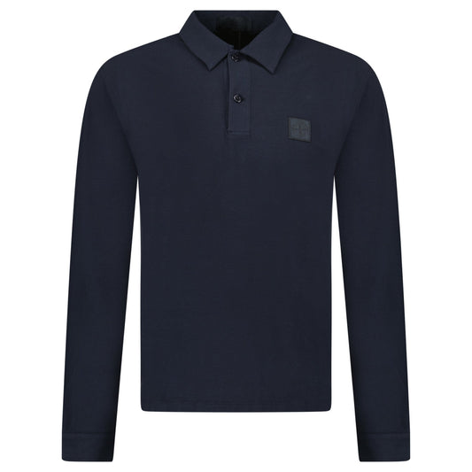 Stone Island Ghost Badge Long Sleeve Polo Shirt in Navy
