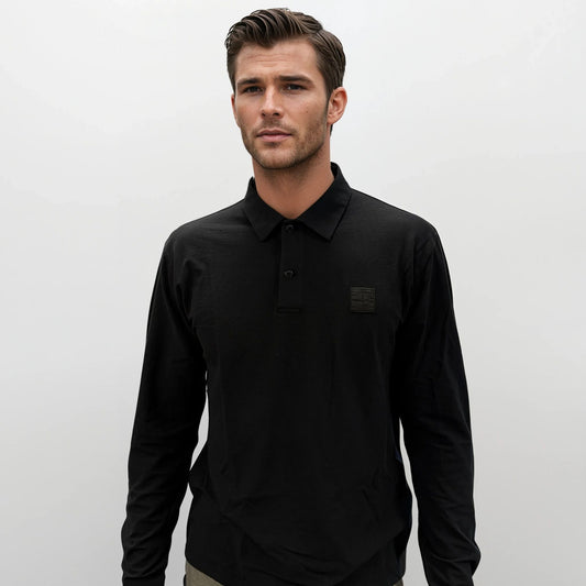 Stone Island Ghost Badge Long Sleeve Polo Shirt in Navy