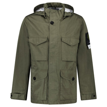 Stone Island Drawstring-Hood Regular-Fit Cotton Jacket in Military Green