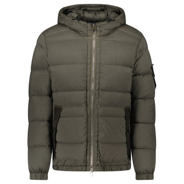 Stone Island Hooded Down Jacket with Seamless Feather Tunnels in Military Green