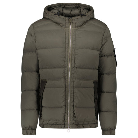Stone Island Hooded Down Jacket with Seamless Feather Tunnels in Military Green