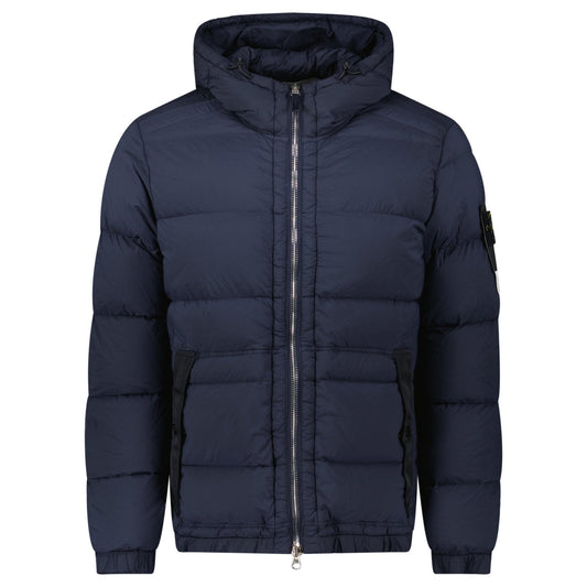 Stone Island Hooded Puffer Jacket In Seamless Tunnel Nylon Navy