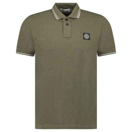 Stone Island Stripe Collar Polo T-Shirt Slim Fit Military Green