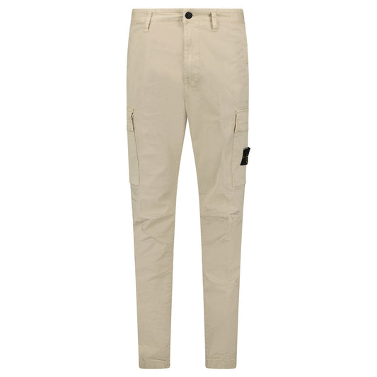 Stone Island Stretch Organic Broken Twill Cotton 'OLD' Effect Cargo Trousers in Beige