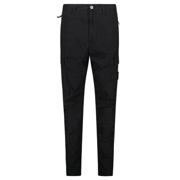 Stone Island Stretch Organic Broken Twill Cotton 'OLD' Effect Cargo Trousers in Black