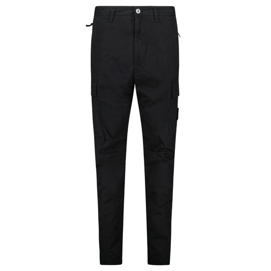 Stone Island Stretch Organic Broken Twill Cotton 'OLD' Effect Cargo Trousers in Black