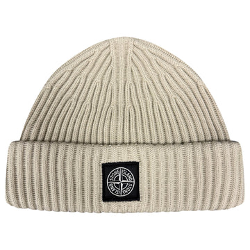 Stone Island Thick Ribbed Wool Beanie Hat Beige