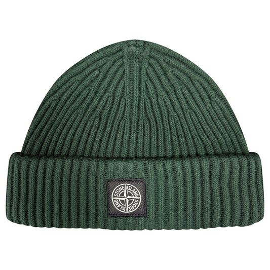 Stone Island Thick Ribbed Wool Beanie Hat Musk Green