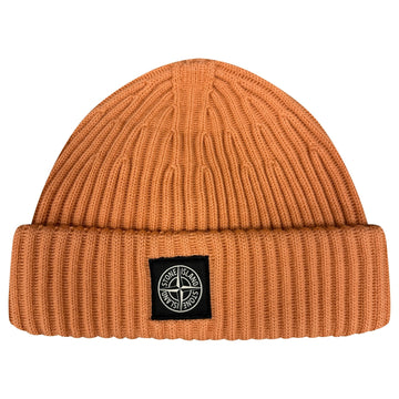 Stone Island Thick Ribbed Wool Beanie Hat Orange