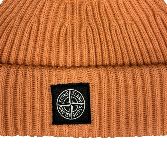 Stone Island Thick Ribbed Wool Beanie Hat Orange