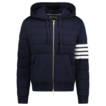 Thom Browne Merino Wool Jersey Stitch Padded 4-Bar Zip-Up Hoodie in Navy