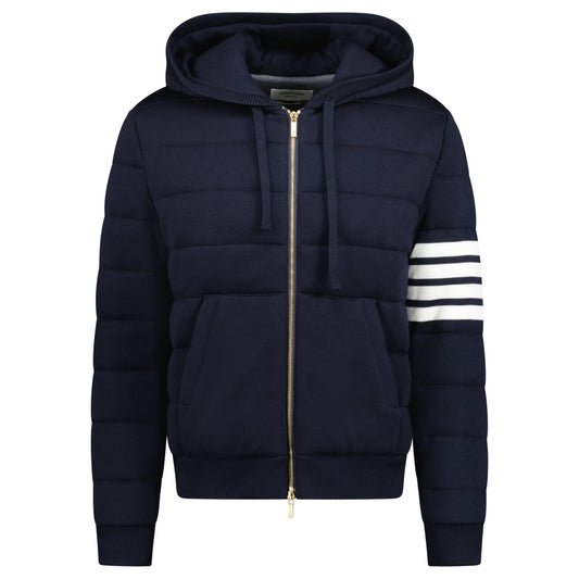 Thom Browne Merino Wool Jersey Stitch Padded 4-Bar Zip-Up Hoodie in Navy