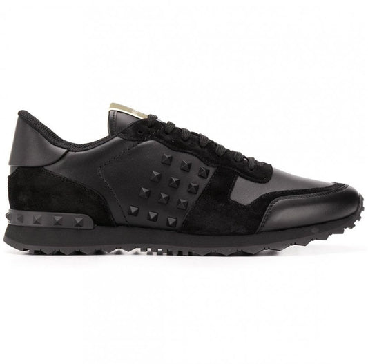 Valentino Garavani Camo Leather Rockstud Rockrunner Trainers Black