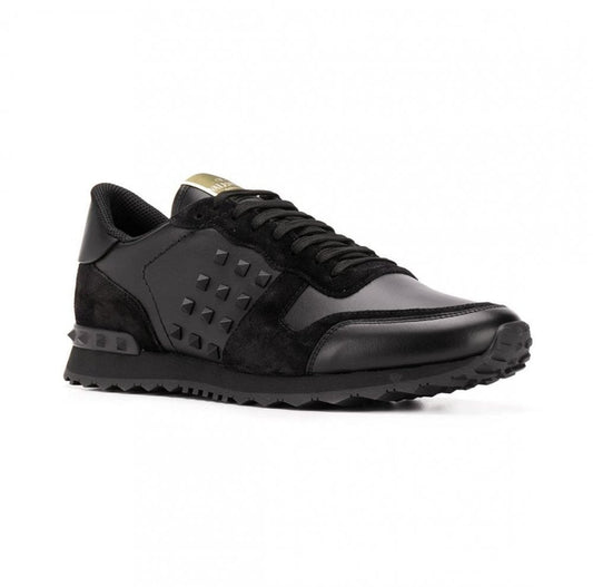 Valentino Garavani Camo Leather Rockstud Rockrunner Trainers Black