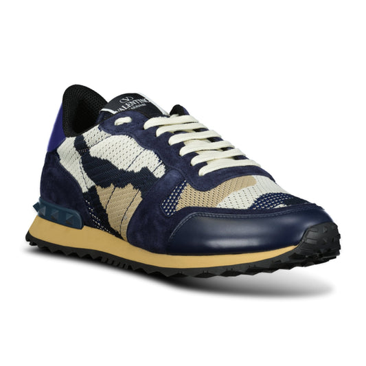 Valentino Garavani Camo Mesh Rockrunner Trainers Navy