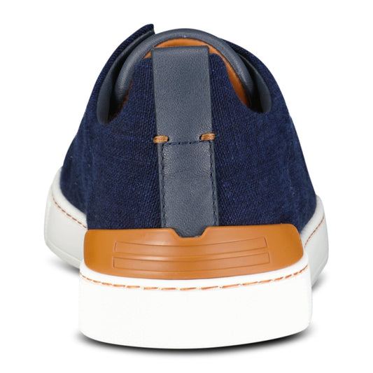 Zegna Triple Stitch Contrast-Sole Denim Low-Top Trainers Navy